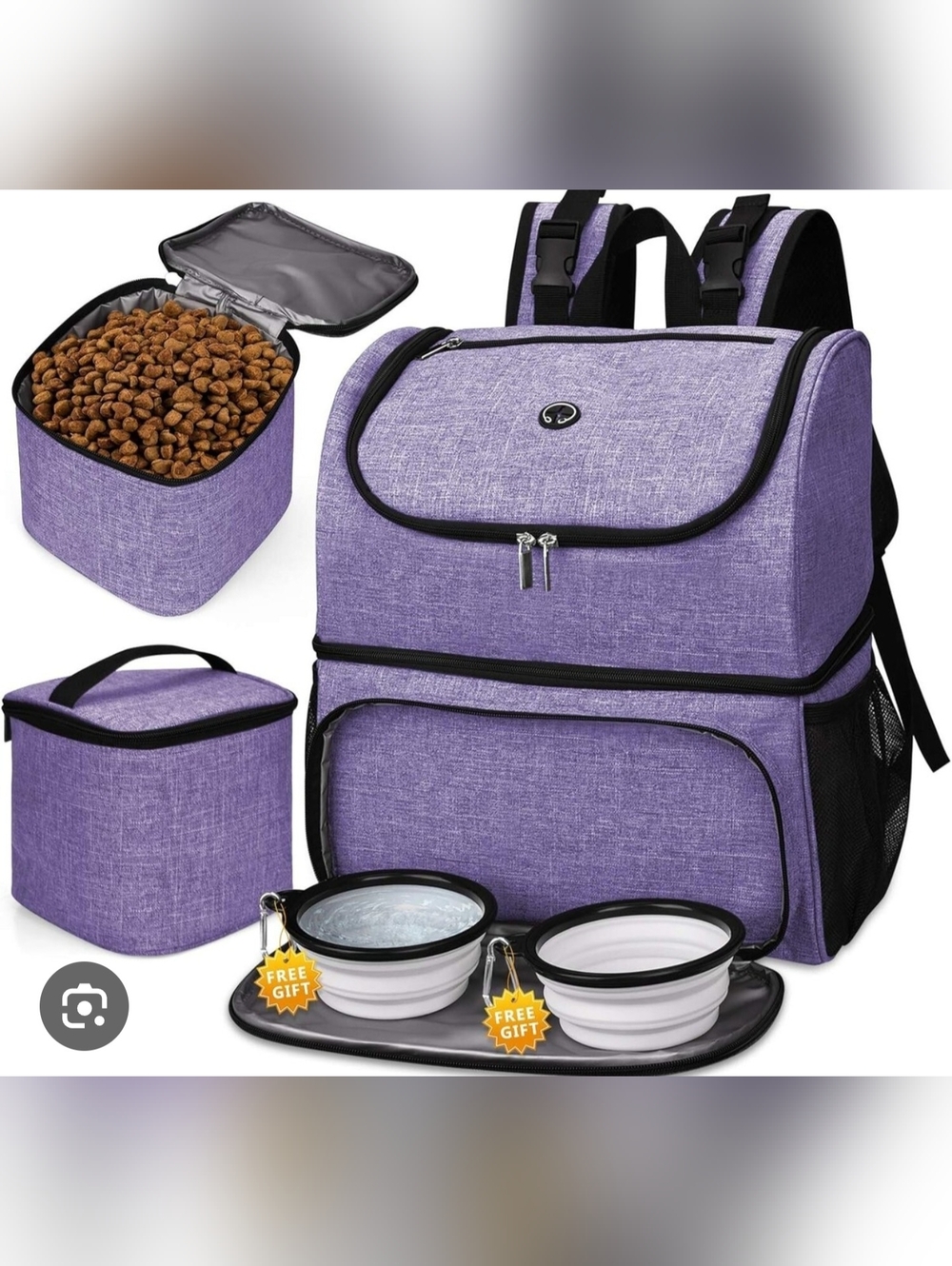 Purple Insulated Pet Travel Backpack  and Bowl Set